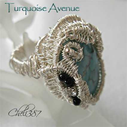 turquoise & onyx silver ring